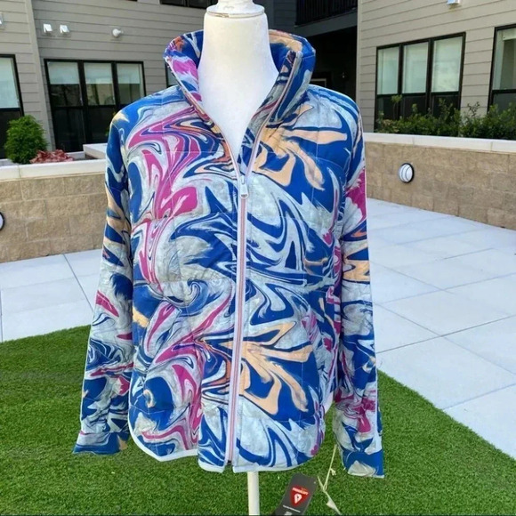 NWT Free People Printed Pippa Packable Puffer Jacket Bomber in Blue - Picture 13 of 13